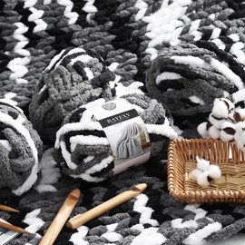 Chunky Yarn for Hand Knitting 8 Pack, Jumbo Chunky Chenille Yarn for Hand Knitting,Chunky Chenille Yarn for Crocheting (Panda Color)