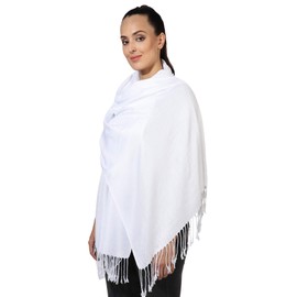 World of Shawls Pashmina Style All Seasons Handcrafted Wrap Shawl Stole Scarf (White)