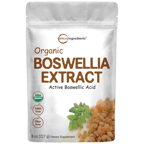 Micro Ingredients Organic Boswellia Serrata Extract Powder, 8 Ounce, Pure Boswellia Supplement with 65% Boswellic Acid, Supports Joints, Knees and Bones Health, Non-GMO, Pet Friendly, India Origin