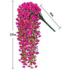 Waipfaru Artificial Hanging Flowers for Outdoors, 2 Pcs Fake Hanging Plants for Outdoor, UV Resistant Faux Flowers Silk Petunia Spring Summer Decor for Home Planter Porch Patio Decoration, Fuchsia
