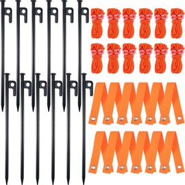 Sintuff 36 Pcs Heavy Duty Tree Stake Kits Stake and Support for Young Leaning Tree Anchor Straightening Kit, 15.8'' Support Straps, 11.8'' Steel Stakes, 13.12ft Rope(Orange, Black)