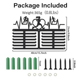SUPERDANT Running Medal Hanger Display Run Sports Medal Holder Heartbeat Award Metal Medal Organizer Ribbon Display Holder Rack Wall Mounted Marathon Race 6 Rows 24 Hangers for Runners Male Female