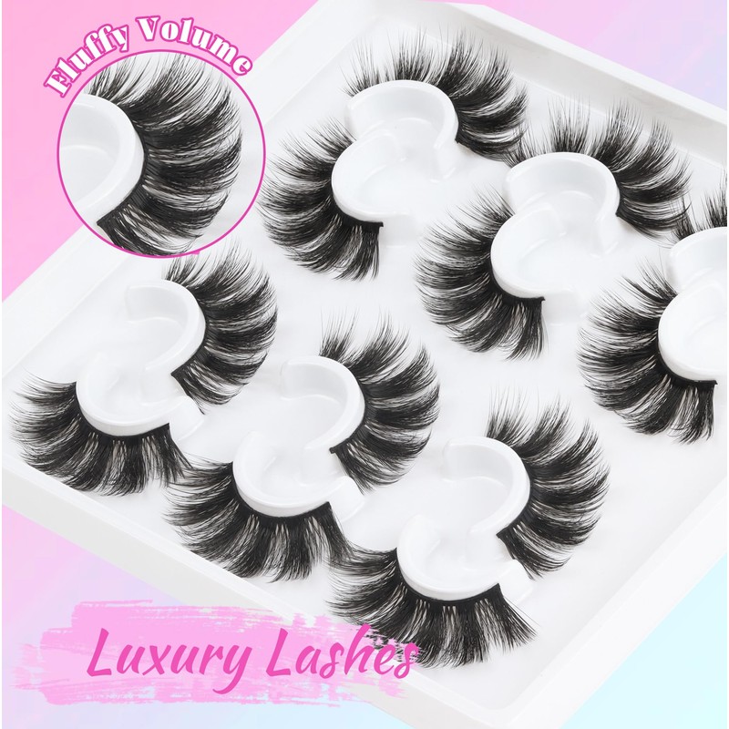 Losha Lashes 6 Pairs Fluffy False Eyelashes for Women 20mm