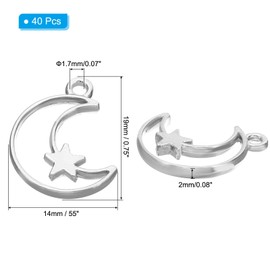 PATIKIL 0.75x0.55 Moon Star Pendants Charm, 40Pcs Metal Moon Star Charm for Woman Necklace Earring Bracelet Jewelry Making and DIY Crafts, Old Silver