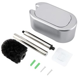 Nail-free Toilet Brush Set Wall Mount Toilet Brush Stainless Steel Accessories Toilet Brush with Self Opening Closing Lid(Silver)