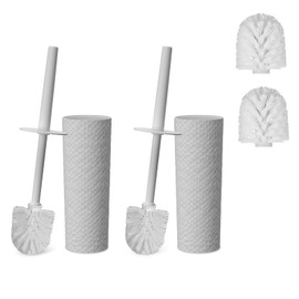 Ulable Juego de 2 escobilla para Inodoro,2 Cabezales de Escobilla de Inodoro con Soporte y Mango Largo,Escobillas de Limpieza para Inodoro,Ergonómicas,Elegantes,Duraderas,para Limpieza del Baño（Gris）