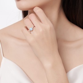 October Birthstone Rings for Women Sterling Silver Created Opal Rings Engagement Wedding Ring Fine Jewelry Gifts for Women Size 8