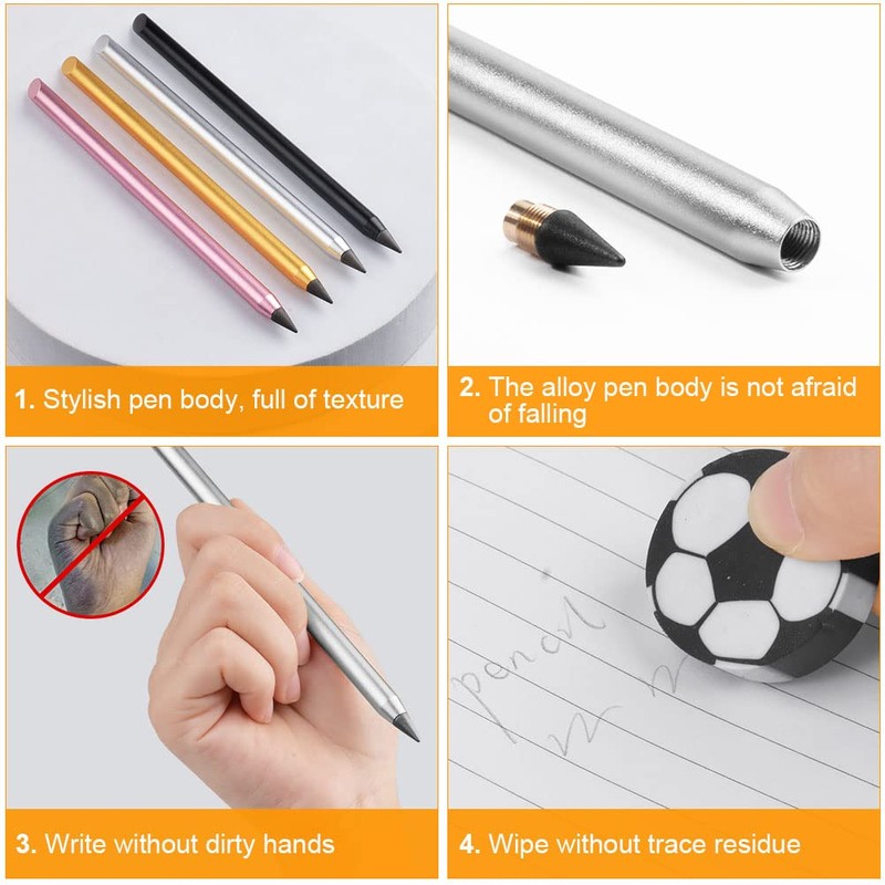AUAUY 2 PCS Metal Inkless Pencil, Infinity Pencil, Reusable Everlasting