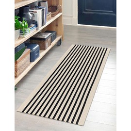IOHOUZE Black Beige Striped Rug -2'x4.3' Front Door Rugs Outdoor, Small Washable Area Rug for Front Porch, Spring Summer Welcome Mats Outdoor Indoor, Doormat for Entryway Porch Entrance