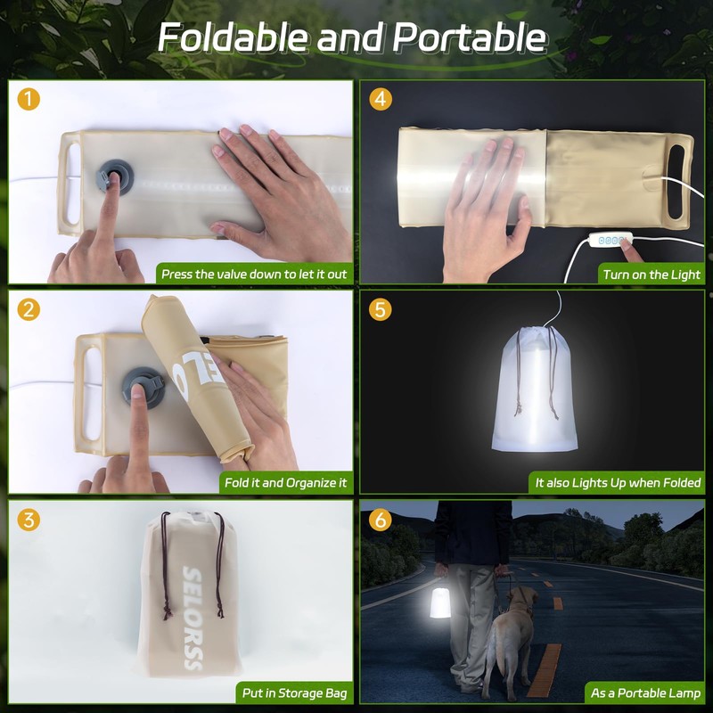 SELORSS Portable Inflatable Folding Outdoor Camping Light, IP66 Waterproof Standard