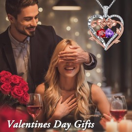 Iefil Rose Heart Birthstone Necklace Gifts for Women Mom Grandma, Birthstone Jewelry Natural or Created Gemstone Mothers Day Birthday Christmas Gifts for Mom Grandma Her Wife Girlfriend Women,