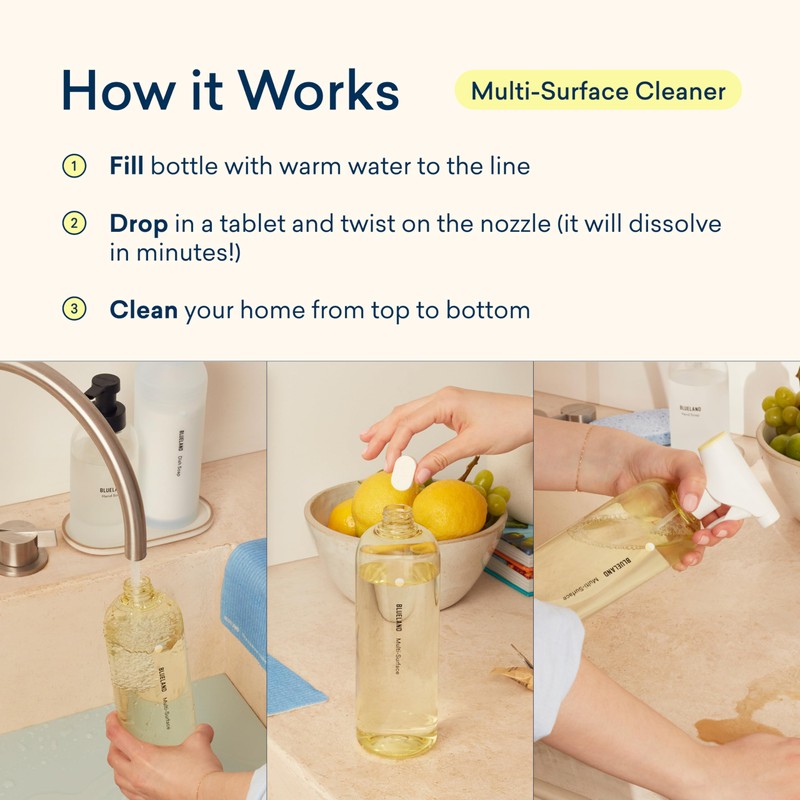 BLUELAND Multi-surface Cleaner, 10-Pack Refill, Fresh Lemon Scent, All-Purpose, Eco-Friendly