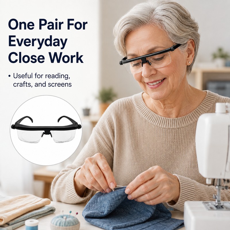 Adjustable Reading Glasses with Variable Focus Lens – +3D to