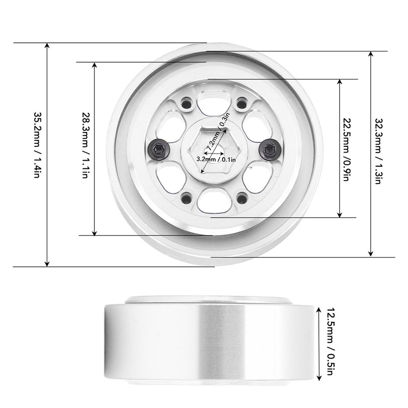 4pcs 1.3 Inches Wheels Rim Aluminum Alloy 6 Holes Wheel