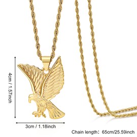 crataly 250th Anniversary USA Necklace For Men-Gold Plated Rope Chain Eagle Necklace For Mother's Day Valentines Day Father's Day Christmas Birthday Gifts