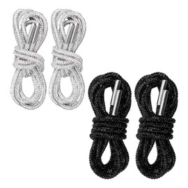 2 Pairs Round Shoelaces with Rhinestones Hood Cord Glitter Shoelaces 120cm Long Rope Straps Suitable for Sneakers Cords Pants Belt Clothing Decoration (Black, White), black