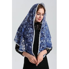Chapel Catholic Veil Lace Mantilla Church Headwrap V33 (Navy)