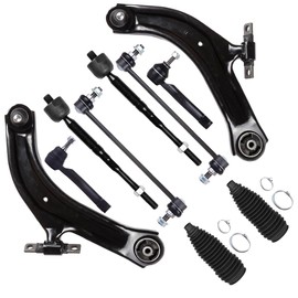 SCITOO 10pcs Front Suspension Kit Lower Control Arm with Ball Joint fit 2007-2012 for Nissan Sentra Outer Inner Tie Rod End w/Steering Boot Sway Bar Link