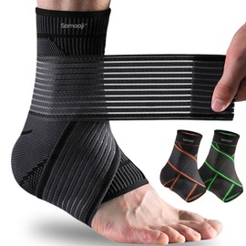 Ankle Support Brace strap for Ligament Damage, Sprained Ankles, plantar fasciitis & Achilles Tendonitis Relief Compression Support for Women, Men, and Athletes Foot Brace for Sports (1, Black, L)