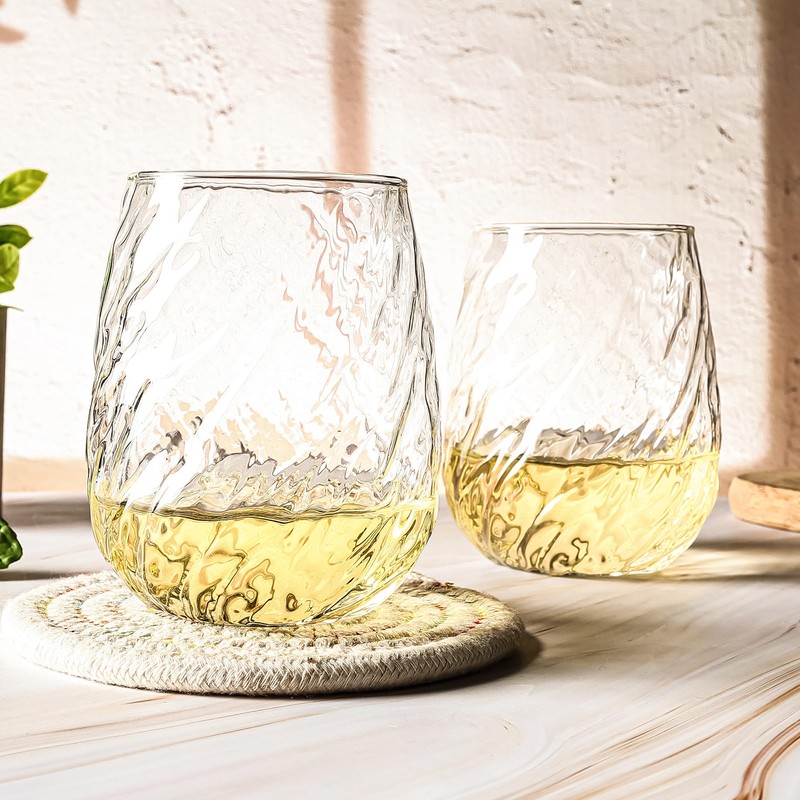 Stemless Wine Glasses Set of 12, 17 oz Red White