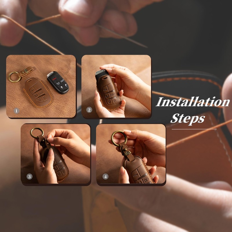 Leather Key Fob Cover with Keychain Compatible with 2024 2023