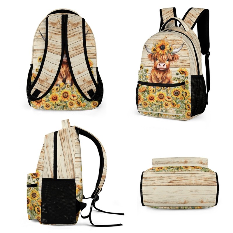 Homieblanket Highland Cow Backpack with Lunch Bag & Pencil Case,