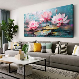 THRLVEART Pink Wall-Art - Botanical Wall Art for Living Room Large Size - Wall Decor for Office Women Ready to Hang Size 29" x 59"