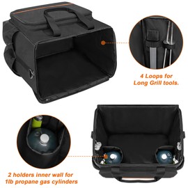 GRAOSO Boat Grill Storage Bag Compatible with Magma Marine Kettles, Grill Cover Carrying Case with 4 Side Pockets for 1lb Propane Cylinders, Padded Handle and Shoulder Strap, Tools Pockets, Black