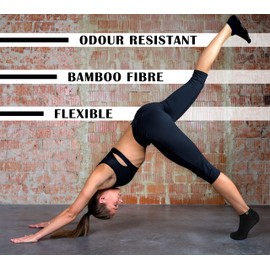 DAKY Bamboo Socks for Men Women - Non-Slip Grip Ankle Socks for Yoga, Pilates or Dancing (Tawafeez Active, Large, Black)