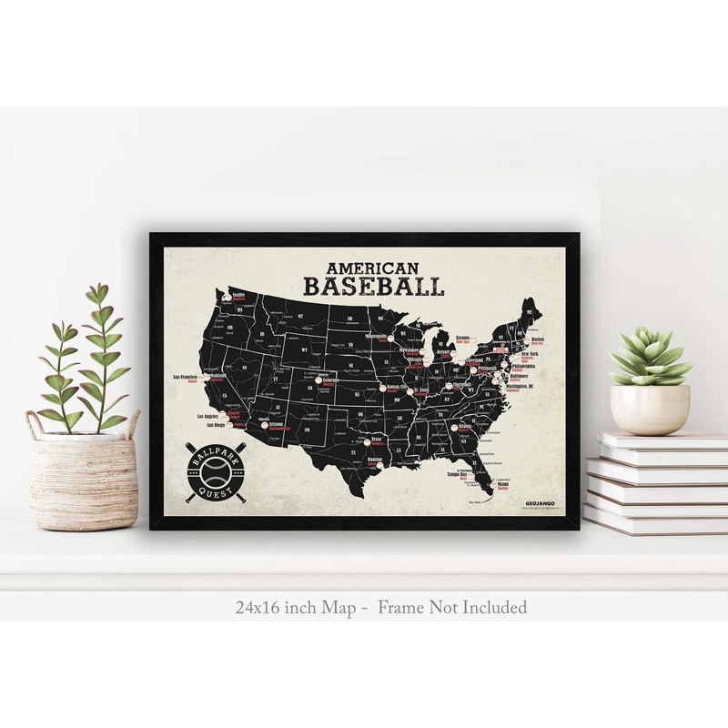 GeoJango Baseball Stadium Map Poster - Vintage Edition (36Wx24H inches)