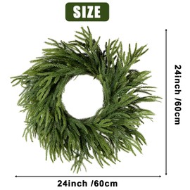 24 Inch Christmas Wreath for Front Door, Norfolk Pine Wreath for Home Porch Window Wall Farmhouse Decor Indoor Outdoor, Green Wreath Front Door Wreath