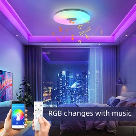 ASALL 36W LED Music Ceiling Light,with Remote Control Bluetooth Speaker,RGB Rainbow Color,15.74 inch,Dimmable, Application Controlled Ceiling lamp,Suitable for bedroom, living room and children's room