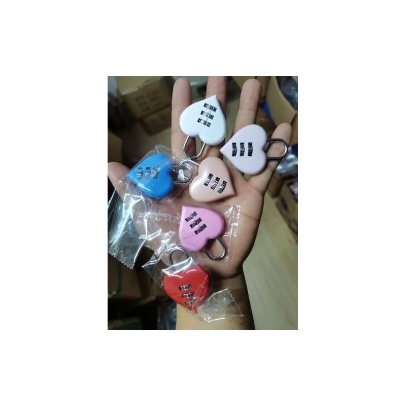 2pc Mini Blue and Pink Combination Lock, Heart Shape 3