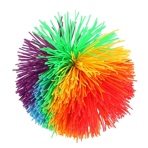 Monkey Stringy Balls, Great Sensory Toys Stress Balls, Rainbow Pom Bouncy Balls Games 90s Toys Fun Party Favor, Multicolor,Soft Rainbow Pom Bouncy Stress Balls with Storage Bag