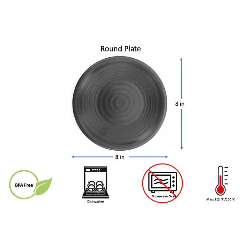 Z-Moments Melamine Round Dinner Plate Set, Black, 8", 9", 10",