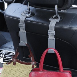 Amooca Headrest Hooks for Car Adjustable 4 Pack Vehicle Seat Back Organizer Storage Hanger Holder for Purse Bags Universal Fit with Clip Gray