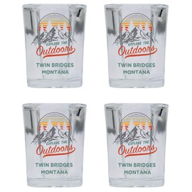 R and R Imports Twin Bridges Montana Explore the Outdoors Souvenir 2 Ounce Square Base Liquor Shot Glass 4-Pack
