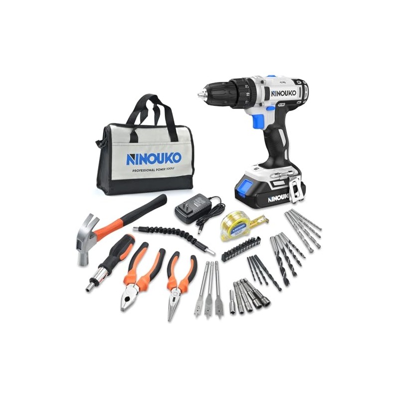 NINOUKO Cordless Power Drill, 20V Electric Impact Drill Driver Set