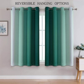 G2000 Blackout Curtains & Drapes for Bedroom Living Room 63 Inch Length Teal and Greyish White Room Darkening Window Treatments Ombre Thermal Insulated Light Blocking Grommet Backdrop 2 Panels Set