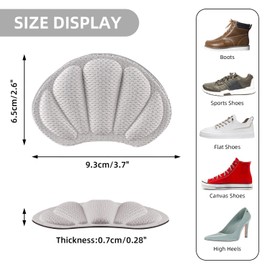 Kecartu 4 Pairs Heel Cushions for Back of Heel, Premium Shoes Heel Pads Inserts Grips for Women Men, Soft Heel Protectors for Shoes That are Too Big, Non-Slip, Pain & Blisters Prevention, Grey