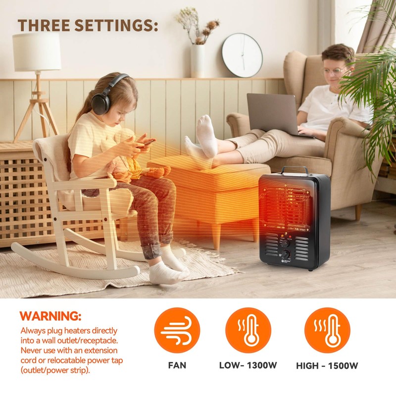 BEYOND HEAT Milkhouse Space Heater, 1300W/1500W Electric Heater with Thermostat,