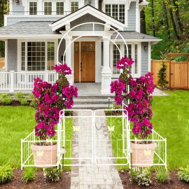 79.5 Wide X 86.6 High Metal Garden Arch with Gate Outdoor Climbing Plants Support Rose Trellis Quality Fencing & Gates Productcolor: CREAM WHITE Color