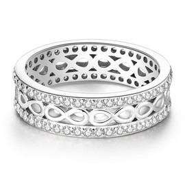 NARMO 925 Sterling Silver Ring for Women Twisted Infinity Cubic Zirconia Ring Band Stackable Rings Size 8