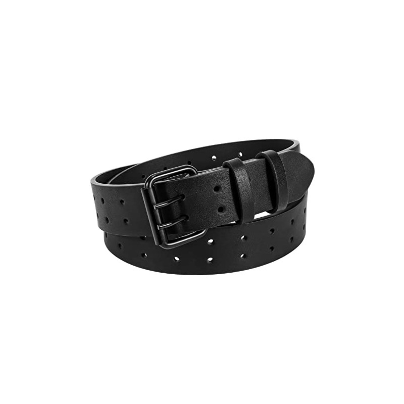 XZQTIVE Men's Double Prong Belt 2 Holes Leather Jeans Belt