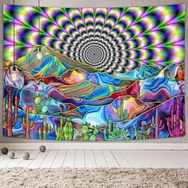DYNH Psychedelic Mountain Cactus Tapestry - Mystic Surreal Abstract Colorful Landscape - Trippy Hippie Boho Wall Hanging for Bedroom Dorm,40X30IN