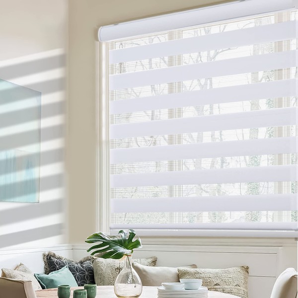 MYshade Roller Shades Zebra Blinds for Windows Cordless Day and Night Light Filtering Blinds Dual Layer Roller Blinds 47" x 72" White