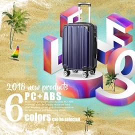 Coolife Luggage Expandable(only 28") Suitcase PC+ABS Spinner 20in 24in 28in Carry on (navy new, S(20in)_carry on)
