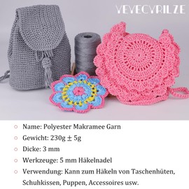 Polyester Yarn 3 mm x 225 m, Macrame Yarn 3 mm, Macrame Band, Polypropylene Yarn, Braided Macrame Cord Colourful, Yarn for Crochet for Knitting, Decoration DIY Crafts (Dark Khaki, 1 Piece)