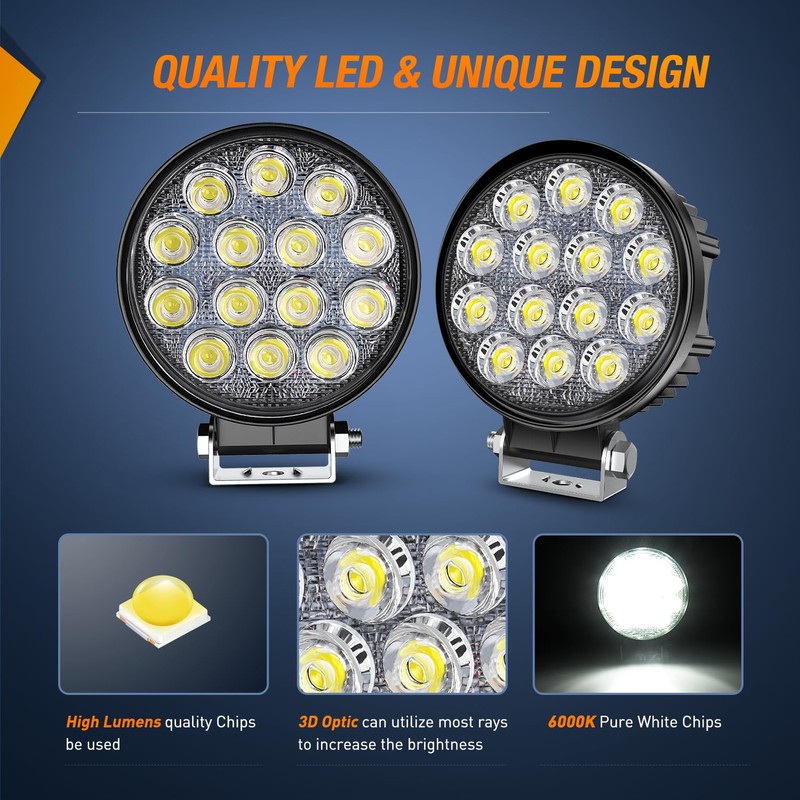 Nilight 2Pcs 4.5Inch LED Pods 42W 4200LM Round Flood Light