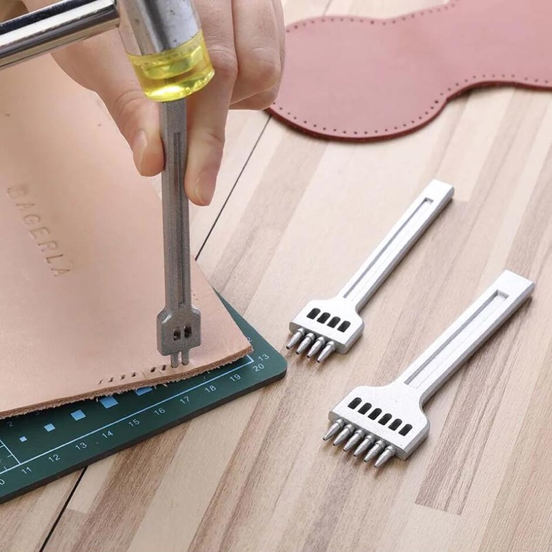 YUENTOEN 3Pcs Round Hole Row Punch, 2/4/6 Prong Pricking Iron
